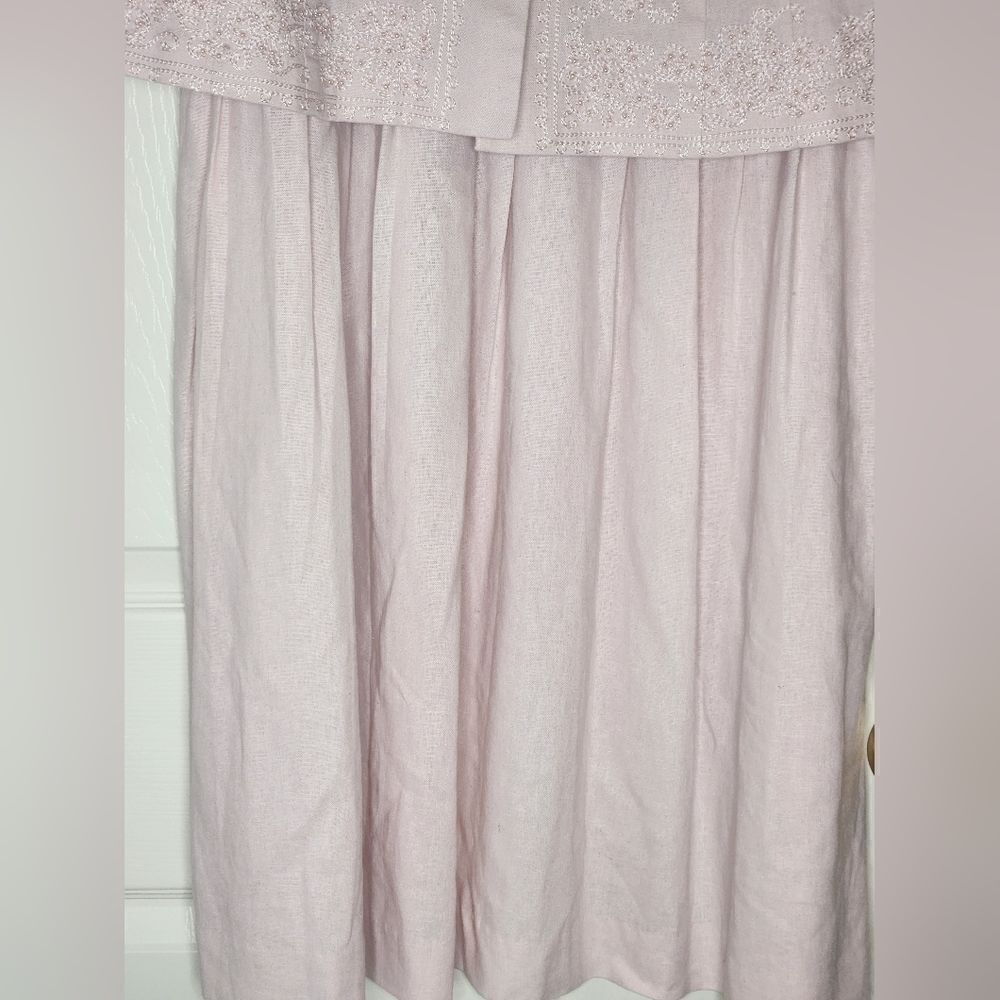 Vtg Karin Stevens 14 PastelPink LINENBlendFaux2Piece Women Midi Embroidery Dress - Picture 13 of 13